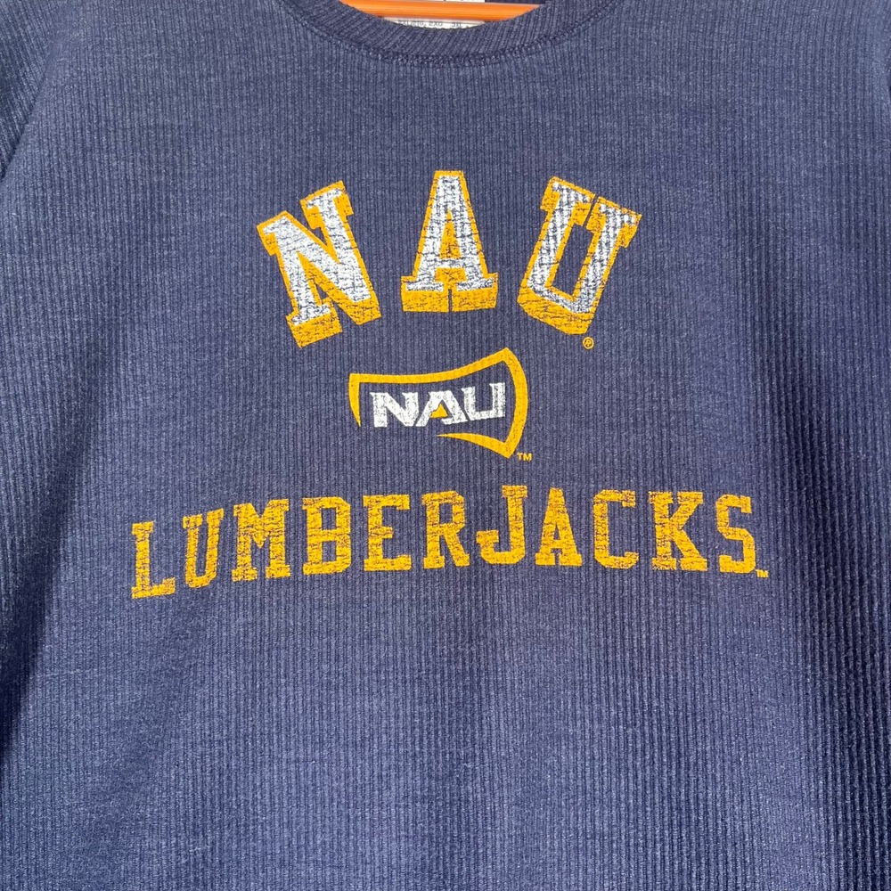 Champion NAU Lumberjacks Shirt Men 2XL Navy Blue Waffle Knit Thermal Long Sleeve - Picture 3 of 8